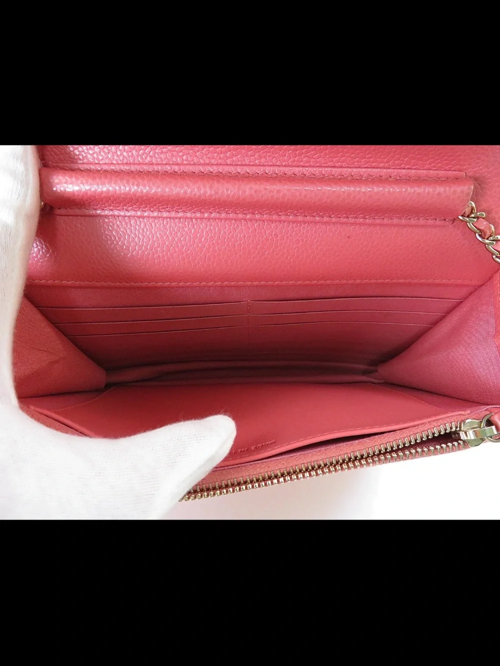 CHANEL Quilted Chain Wallet-On-Chain in Coral Pink with Gold Hardware
